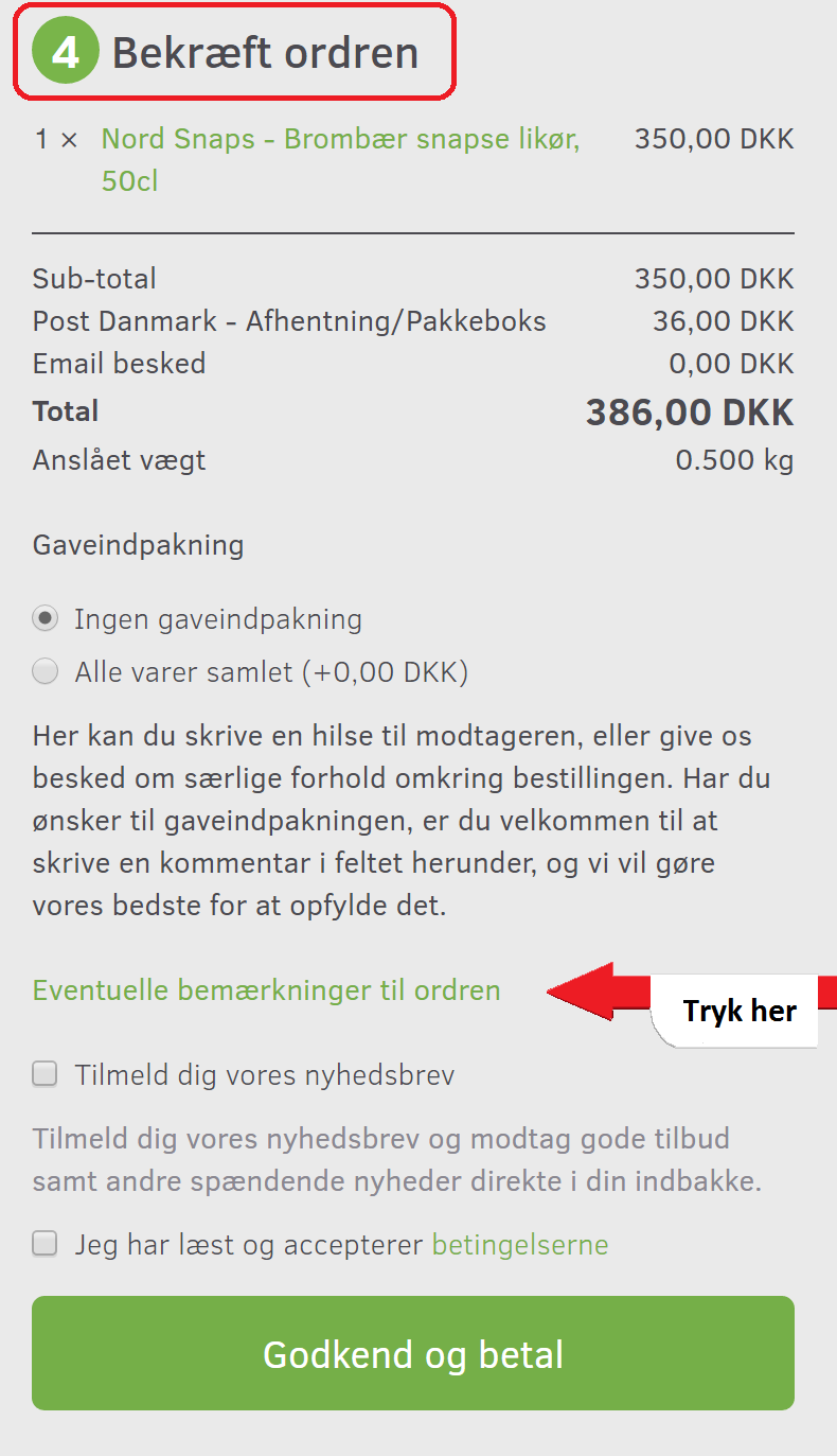 Her finder du feltet Bemærkninger