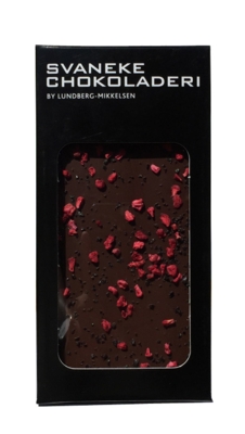 Mørk chokolade plade m. lakrids & hindbær, 100 g.