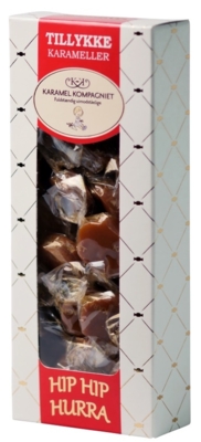 Flødekarameller i Tillykke-æske, 100 g.