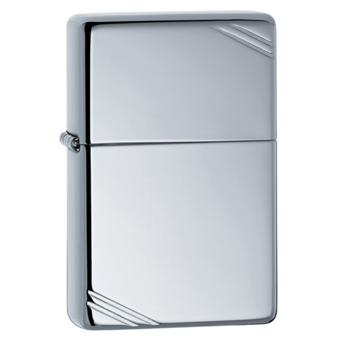 Zippo Lighter - Vintage High Polish Chrome w/ Slashes