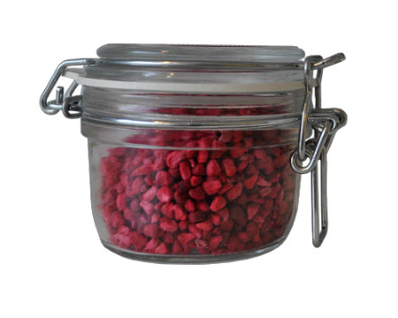 Frysetørrede hindbær i patentglas, 15 g.