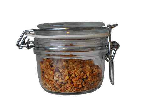 Sukkerristede hasselnødder i patentglas, 75 g.