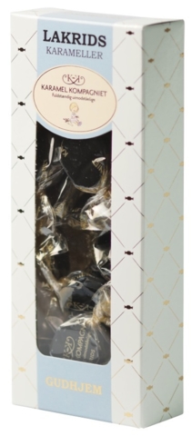 Lakrids karameller i æske, 100 g.