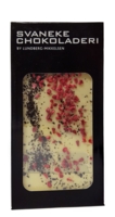 Hvid chokolade plade m. hindbær & lakrids, 100 g.